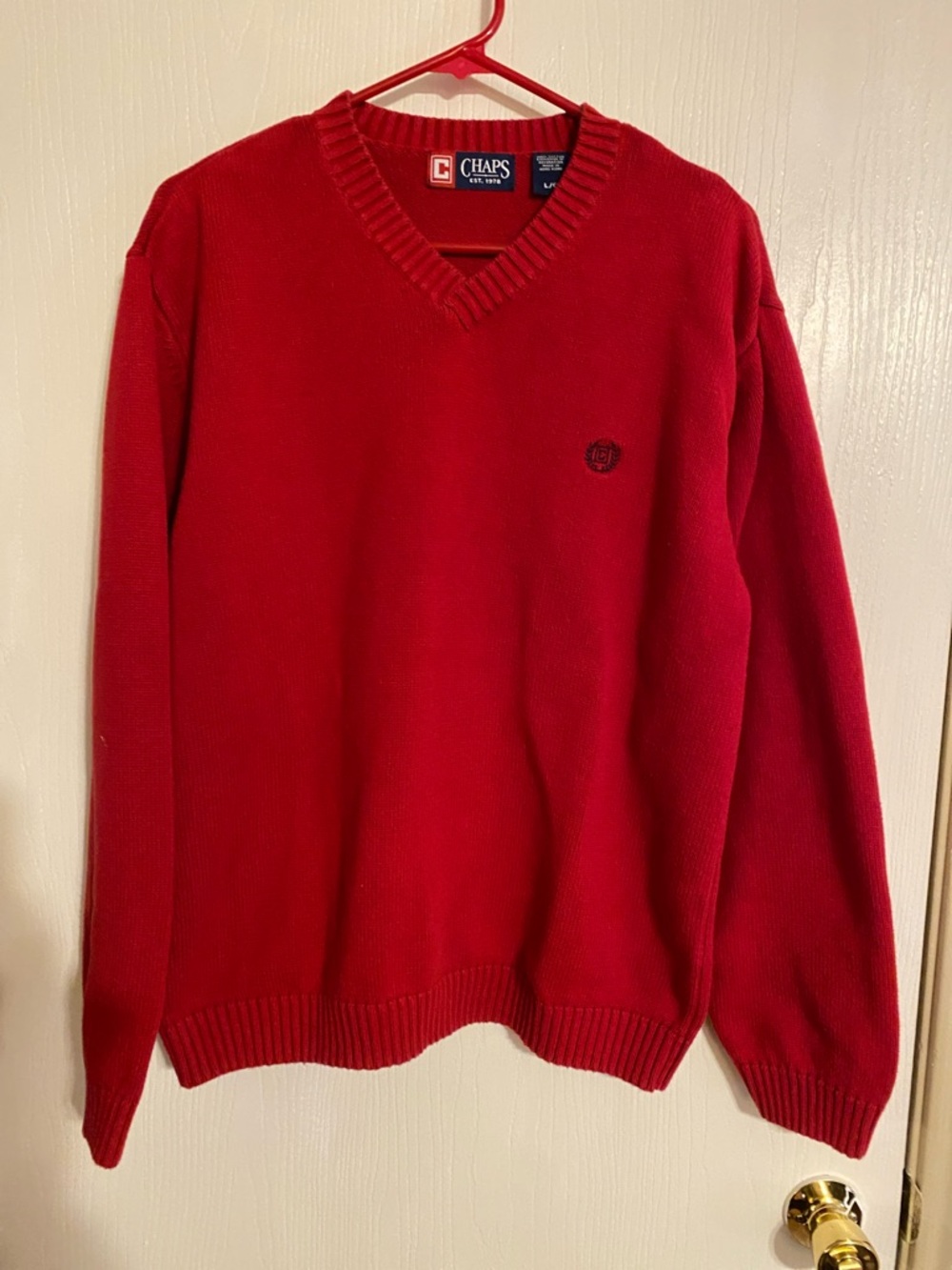 Chaps Men's V-Neck Sweater in Bright Red